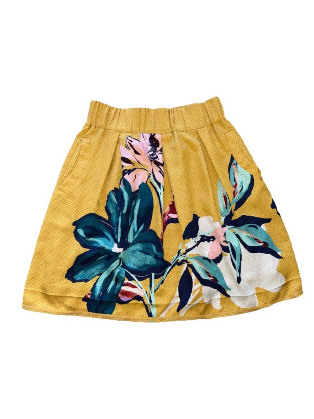 Maeve Anthropology-Size 8-Textured Satin Yellow Mini Skirt w/Floral Print-READ